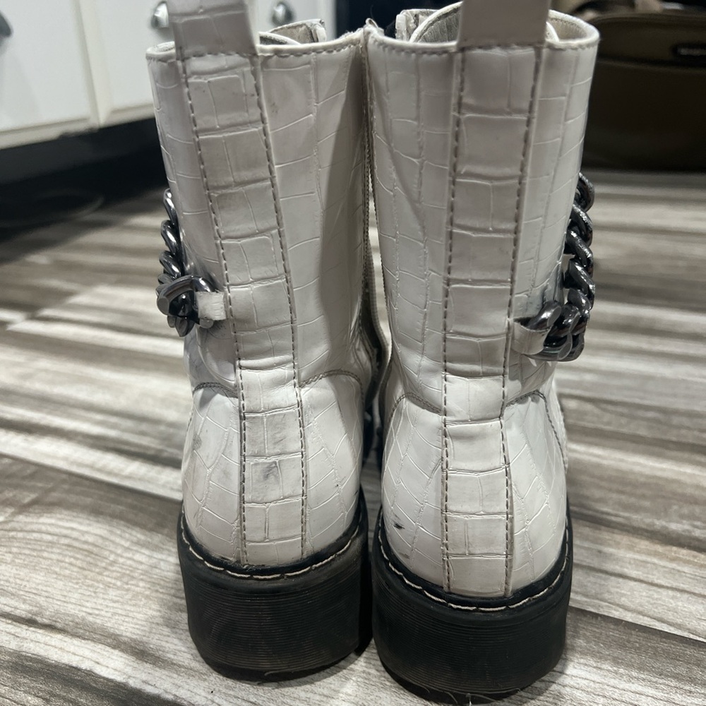 Unionbay White Croc-Embossed Combat Boots